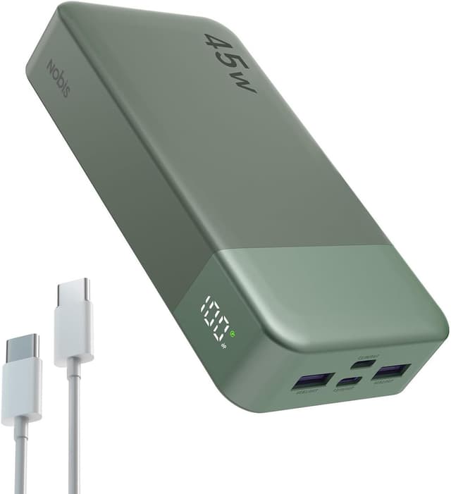 Detalle de NOBIS Power Bank 20000 mAh da 45 W con ricarica bidirezionale USB‑C e 4 porte (verde)