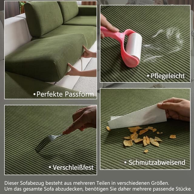 Detalle de OHSIO Stretch Sofa Sitzkissenbezug (Grün) – rutschfester, waschbarer Bezug für Sofa & mehr
