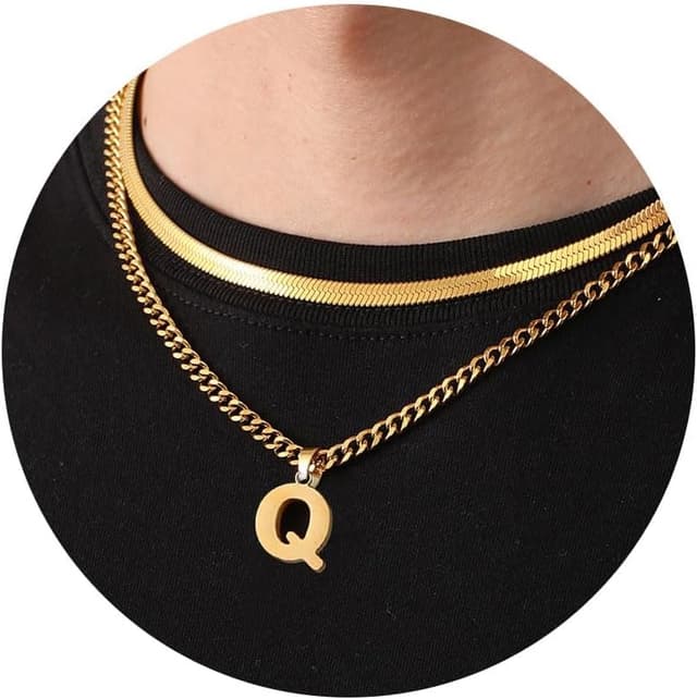 Detalle de Esmoly Herren-Doppelkette mit Buchstaben-Anhänger aus Edelstahl (A–Z) – 2er-Set Layered Halskette