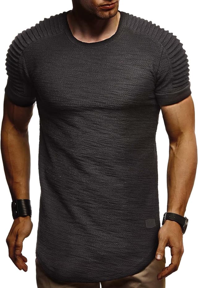 Detalle 2 de Leif Nelson LN6325 : t-shirt hoodie oversize biker-style homme à col rond (manches courtes)