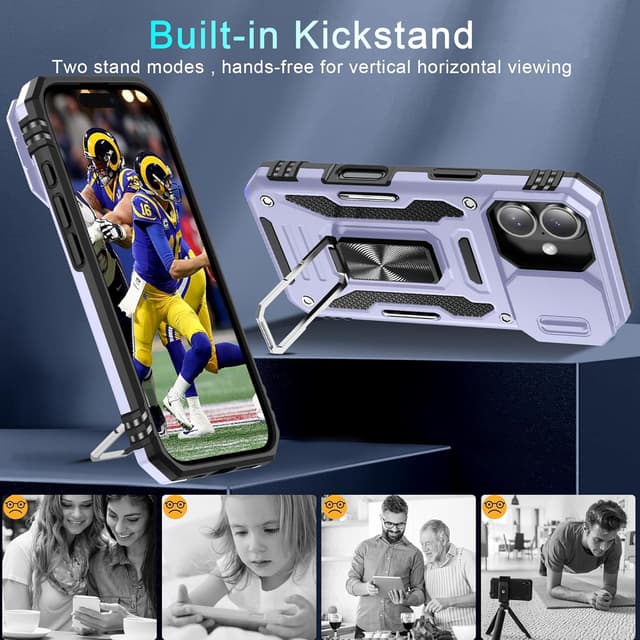 Detalle de DEERLAMN Case for iPhone 17 6.3-Inch with Slide Camera Cover, Ring Kickstand & Screen Protector (2 Packs) - Light Purple