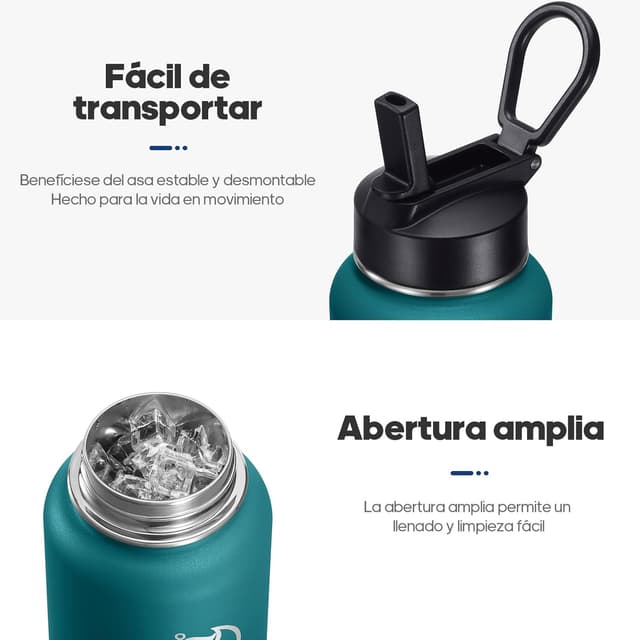 Detalle de HydroPal Edelstahl-Trinkflasche mit Strohhalm & 2 Deckeln (500 ml–1,9 l), BPA-frei, kohlensäuregeeignet