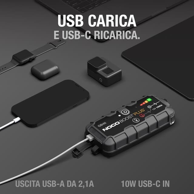 Detalle de NOCO Boost GB40 avviatore di emergenza UltraSafe 1000A (12V) con power bank e torcia LED