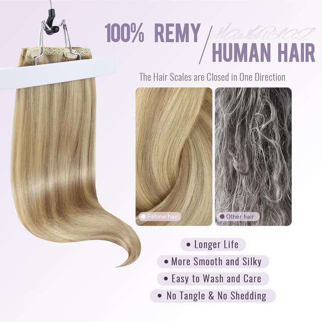 Detalle 2 de Fshine Extensiones Clip Pelo Natural 14 Pulgadas Rubio Ceniza 16P22💇♀