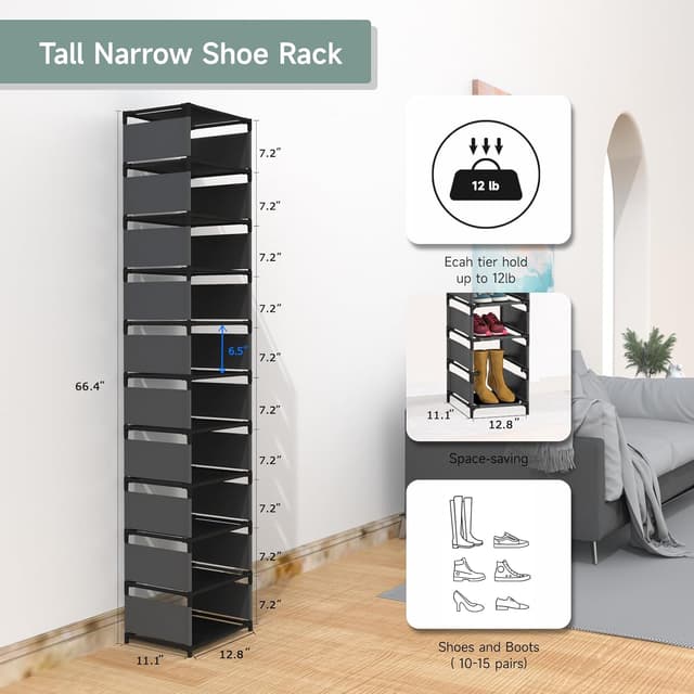 Thumbnail 2 de isightguard Narrow Shoe Rack 10-tier slim shoe organiser 👞