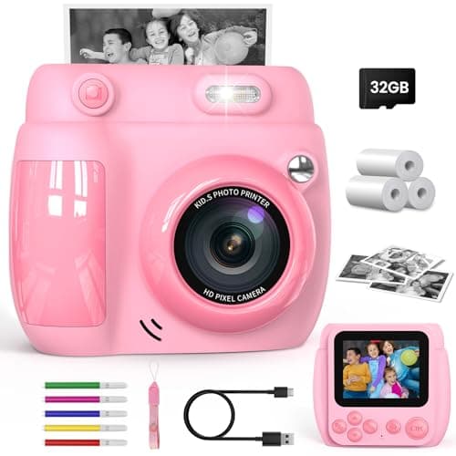 Detalle de Gofunly Cámara Infantil Instantánea 2.4” 1080P con tarjeta de 32GB y papel (rosa)