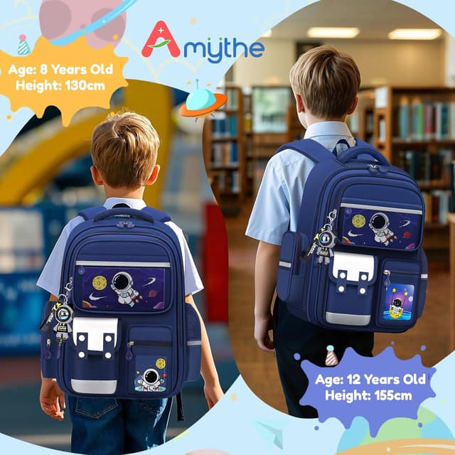 Thumbnail 6 de Amythe Cartable Garçons Primaire (CE2 à CM2) – Sac à dos 7 compartiments bleu avec bandes réfléchissantes