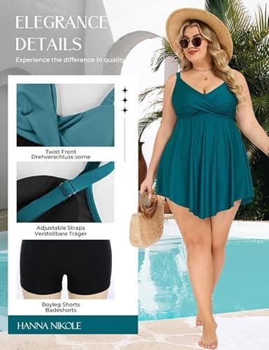 Detalle de Hanna Nikole Women’s Plus Size Skirted One-Piece Swimsuit with Tummy Control & Cross Push-Up