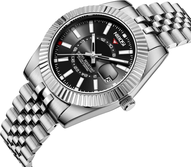 Detalle 2 de NIBOSI Orologio da polso da uomo stile business dress analogico al quarzo con datario e cinturino in acciaio inox