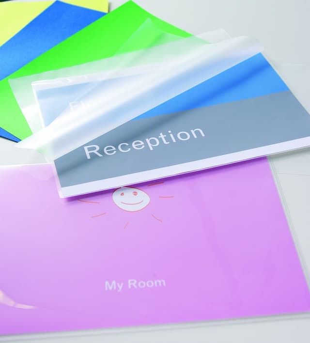 Detalle de Fellowes 5302202 Pouches Enhance80 con retro adesivo, formato A4 da 100 pezzi