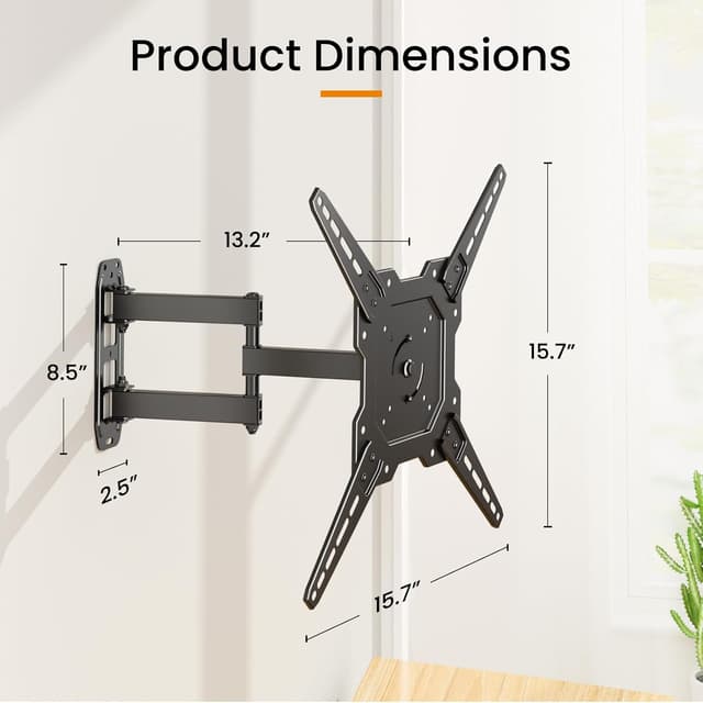 Detalle 2 de H&C Full Motion TV Wall Mount (23–55") for Flat & Curved TVs, VESA up to 400x400, Swivel Tilt with Cable Storage