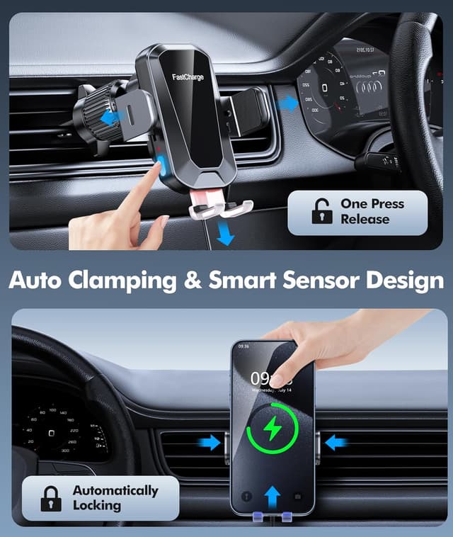 Detalle 2 de EOIWUY Car Phone Holder 15W Wireless Charger