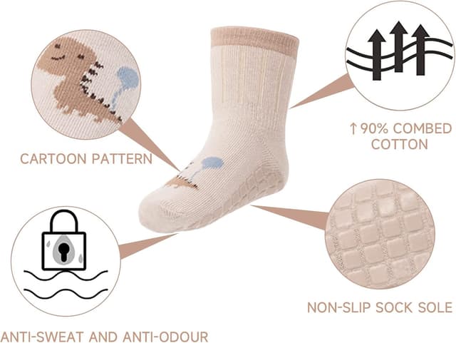 Detalle de ZYUPHY calzini antiscivolo bambino in cotone 5 paia