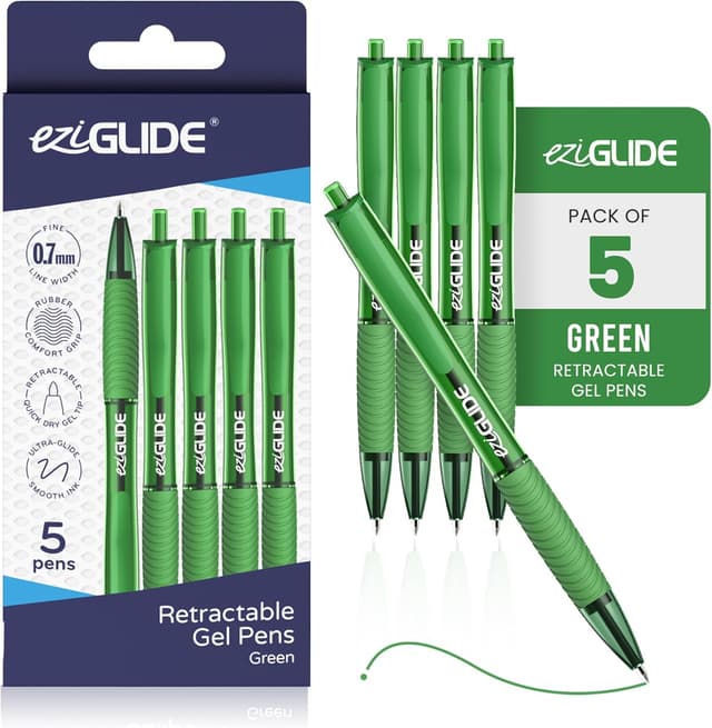 Detalle de EziGlide Green retractable gel pens (pack of 5) with 0.7 mm fine tip