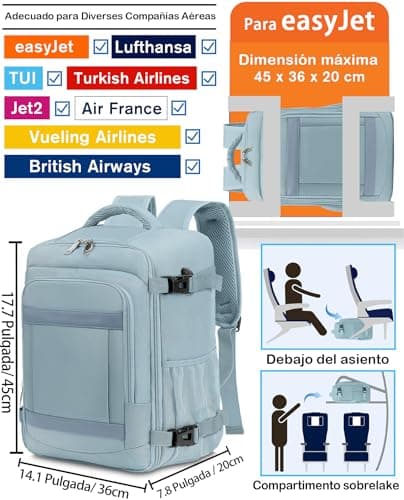 Detalle 2 de KLOSTAIN Mochila de cabina para avión 45x36x20 cm y 30L (para portátil de 14")