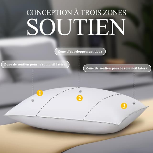 Detalle de Orange Wave Oreiller 50x70 en duvet et plumes (3 chambres) – soutien moelleux pour nuits confortables