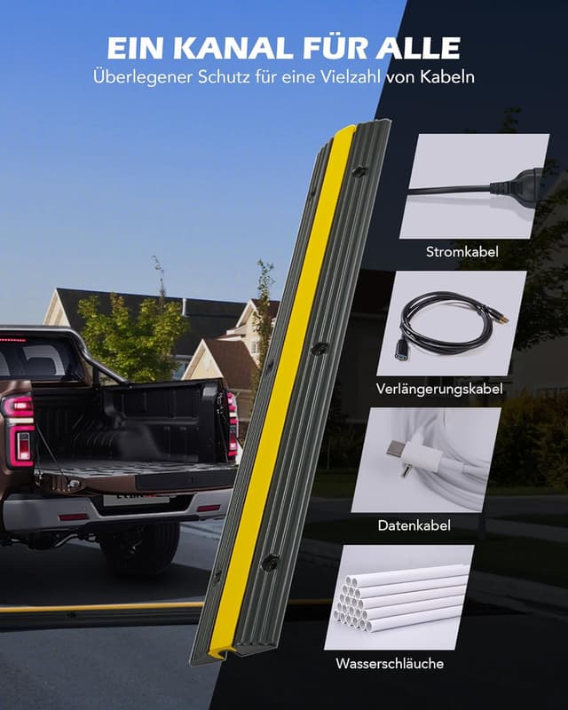 Detalle 2 de CREWORKS Kabelbrücke Boden (4 Stück) 100 x 15 x 3 cm – 1 Kanal mit Überfahrschutz für Kabel