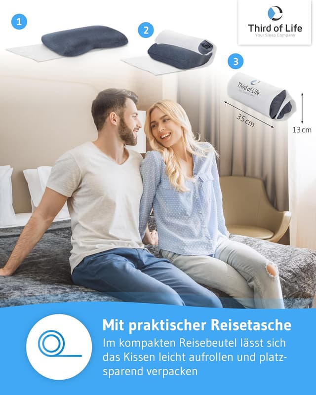 Detalle de NuMOON Nacken-Kissen QuickDry mit Memory-Foam-Wellnesskern (55x40x12 cm) für Seitenschläfer & Rückenschläfer