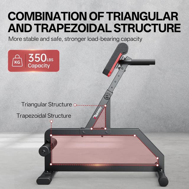 Detalle 2 de PASYOU Adjustable Roman Chair Hyperextension Bench for Home Workouts (up to 350 lbs)
