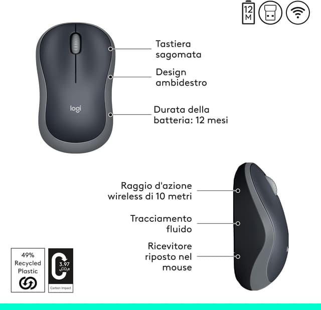 Thumbnail 5 de Logitech M185 mouse wireless 12 mesi 🖱