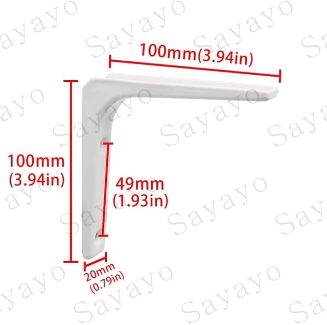 Detalle de SAYAYO EJR100W-4P Shelf Bracket Corner Brace (100mm x 100mm) – Metal Bright White, 4 Pack