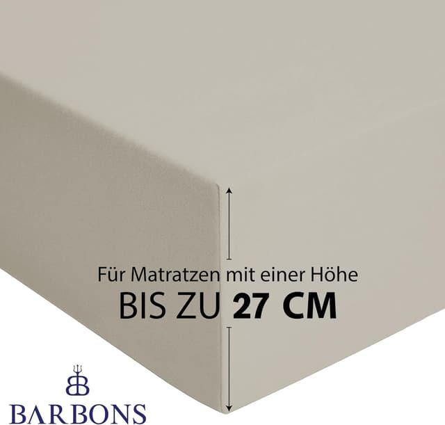 Detalle de BARBONS Spannbettlaken 160x200 cm aus 100% Baumwolle (Jersey), sandfarben – für Matratzen bis 27 cm