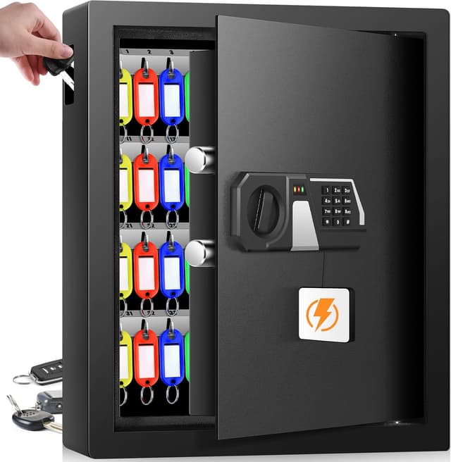 Detalle de Mejasg feuerfester Schlüsselkasten mit Zahlencode für bis zu 71 Schlüssel und seitlichem Schlüsseleinwurf