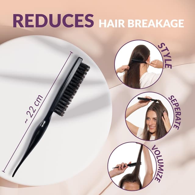 Detalle de marQus Magic marQus Volumen & Glanz Wildschweinborsten Toupierbürste „Sleek Bun“ – Teasing Brush, klassisches Schwarz