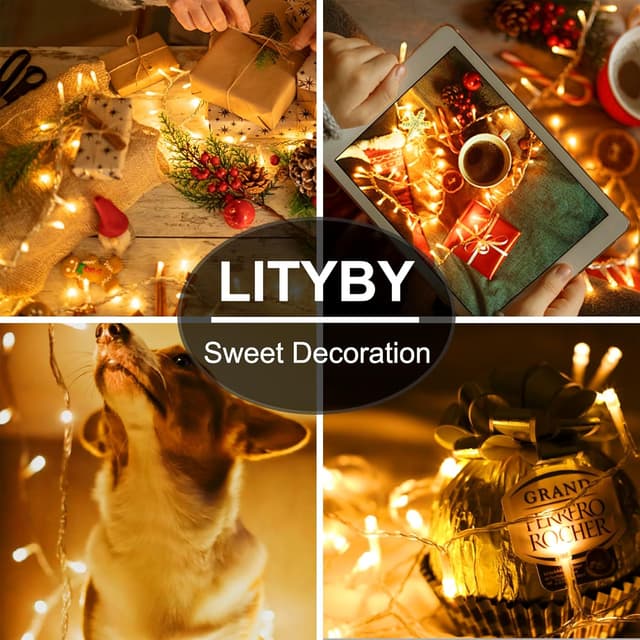 Detalle de LITYBY Plug-in Waterproof Fairy Lights (15m/49ft, 120 LEDs) with Remote, 8 Modes – Warm White