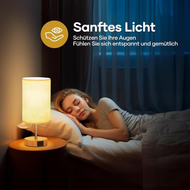 Detalle de Suright Touch-dimmbare LED-Nachttischlampe im 2er-Set mit USB-A & USB-C