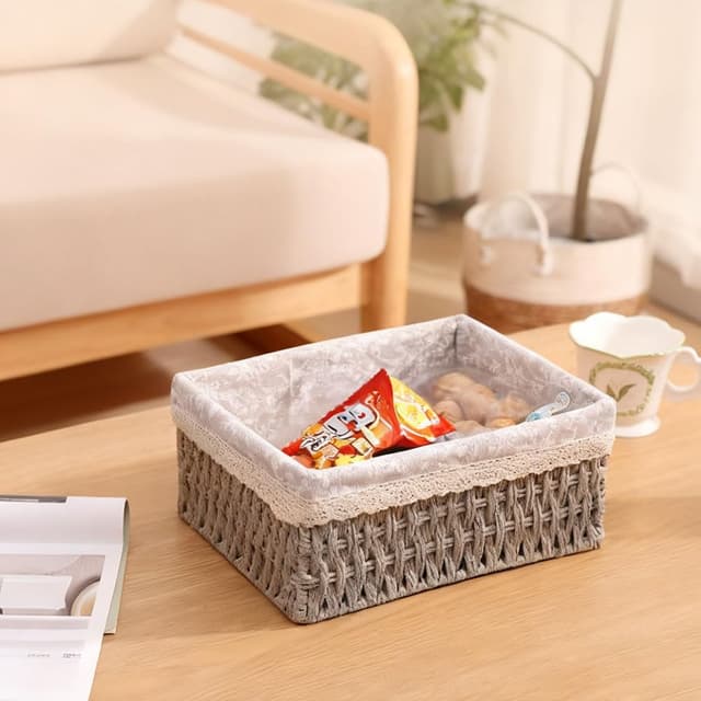 Detalle de 3-teiliges Aufbewahrungskorb-Set im Boho-Stil von wocpvm (geflochten, grau)