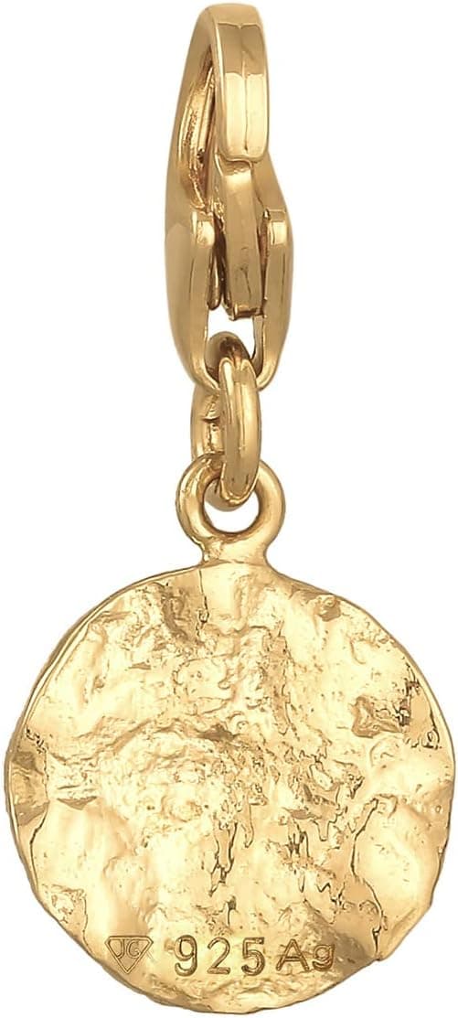Detalle 2 de Basic Charm-Anhänger aus 925 Sterlingsilber vergoldet – runde Gold-Coin-Optik mit Karabinerverschluss