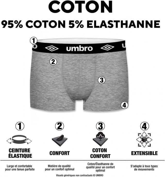 Detalle 2 de Umbro Calzoncillo algodón liso pack 4