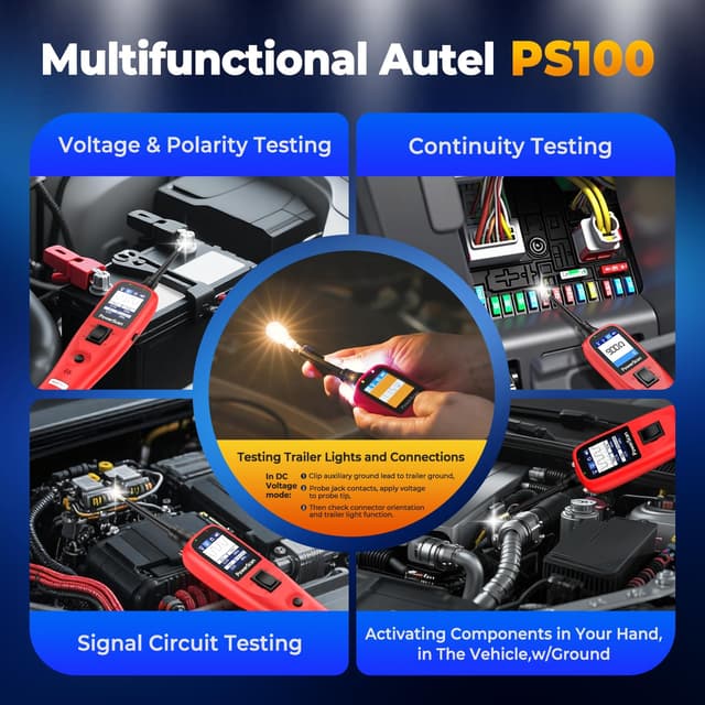 Detalle de Autel PowerScan PS100 Automotive Circuit Tester 2.0 (12-24V) with 20ft Extension Cord