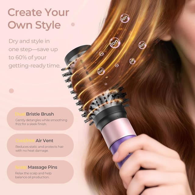 Thumbnail 6 de Vincofy 7-in-1 Hair Dryer Brush and Hair Styler Set (Purple) — Fast Drying, Curling, Straightening & Volumizing