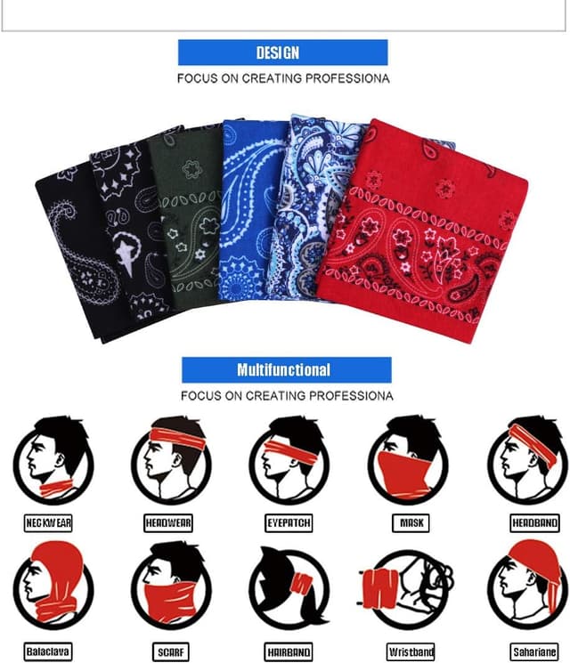 Thumbnail 6 de RedMaple 6er-Pack nahtlose Multifunktions-Bandanas als Schal, Stirnband & Maske (One Size)