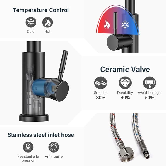 Thumbnail 5 de Schwarz Küchenarmatur 360° drehbar mit Brause 🚰