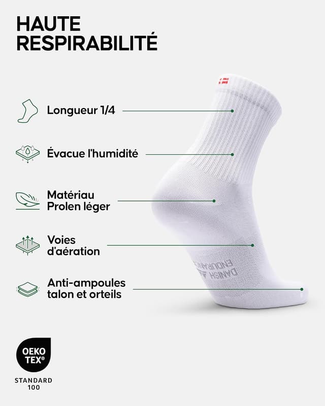 Detalle 2 de DANISH ENDURANCE Chaussettes de course ajustement précis (lot 3 ou 5) – légères, respirantes et unisex