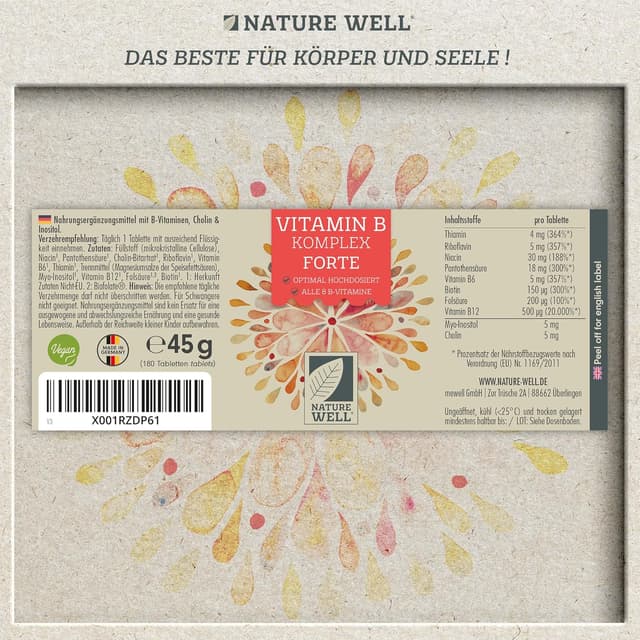 Detalle 2 de Vitamin B Komplex von NatureWell 180 Tabletten