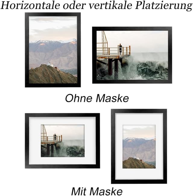 Detalle de RUN HELIX Bilderrahmen 30x40 cm Schwarz mit Passepartout und bruchsicherem Acrylglas