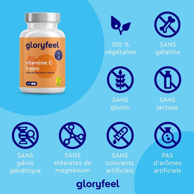 Detalle de Vitamine C + Zinc 365 gélules (1 an) — ascorbate de calcium & citrate de zinc, adulte