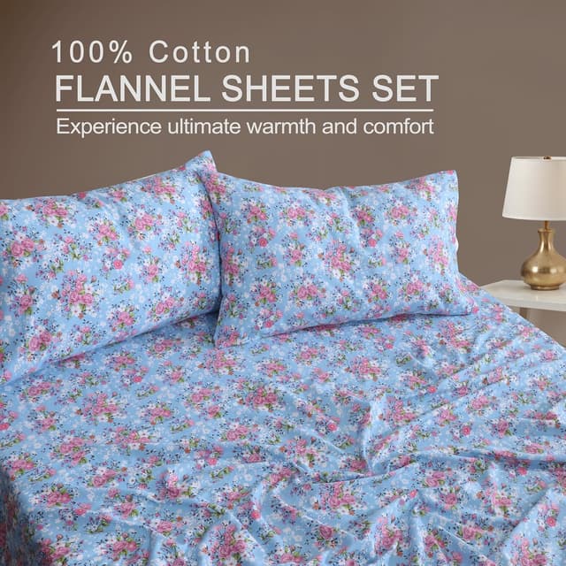 Detalle de ZOYER King Size 100% Cotton Double Brushed Flannel Sheets Set (4-Piece) with Deep 16-Inch Pockets