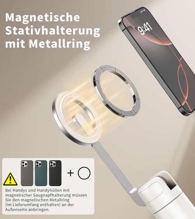 Detalle 2 de TONEOF 173 cm magnetischer Selfie-Stick mit Stativ, ausziehbarer Aluminium-Handyhalter (MagSafe-kompatibel) inkl. Fernbedienung