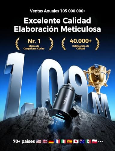 Detalle de LISEN cargador de coche para mechero 12/24V con USB-C 36W (PD 3.0) y USB-A QC 3.0, cuerpo metálico y carga rápida