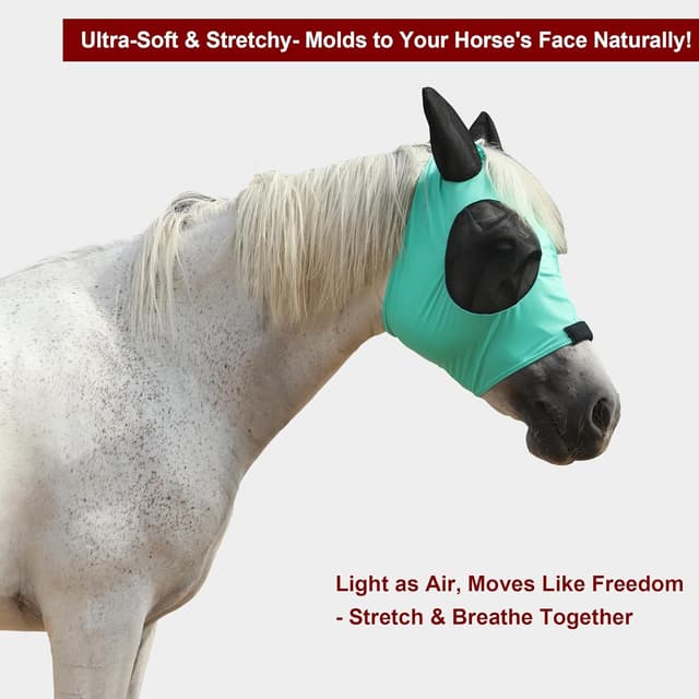 Thumbnail 6 de Leberna Horse Fly Mask with Ears – Smooth, Elastic & UV Protection (Green, Full)