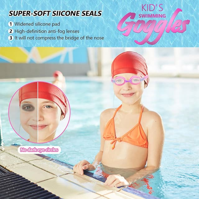 Detalle 2 de Mezere Kids Swimming Goggles (Age 6–14) Anti-Fog, UV Protection & No-Leak Fit