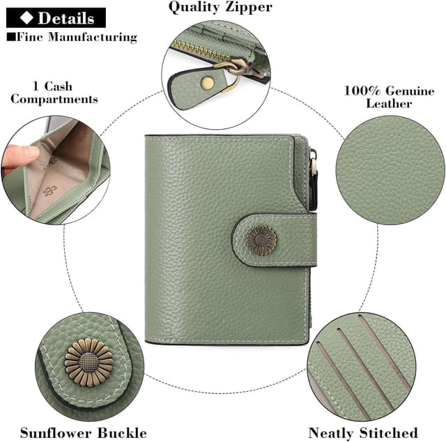 Detalle 2 de SENDEFN Damen-Portemonnaie aus Echtleder (Bifold) mit RFID-Blockierung und Platz für 16 Karten