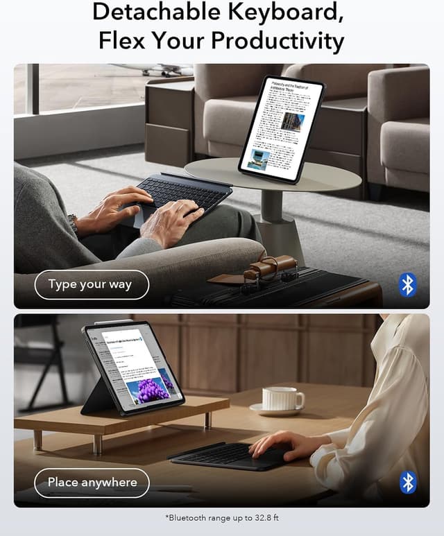 Detalle 2 de ESR Hülle mit Tastatur für iPad Pro 13" (M5/M4) 2025/2024 – magnetische abnehmbare Tastatur, beleuchtet, Dunkelgrau