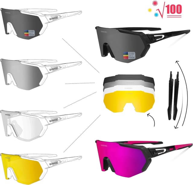 Detalle de Queshark Polarizzati anti-UV occhiali da ciclismo con lenti intercambiabili