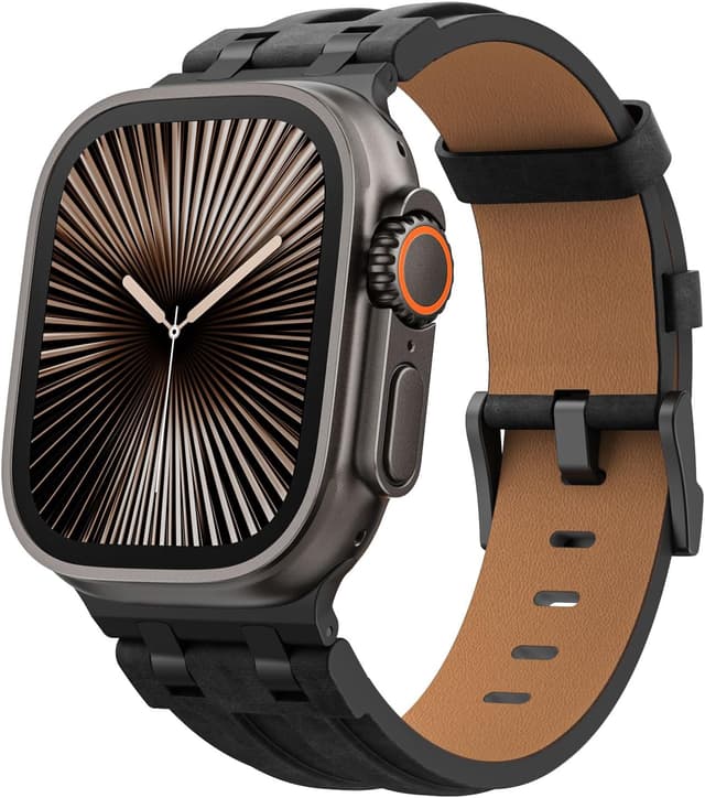 Detalle de Bracelet en cuir MoKo pour Apple Watch (49/46/45/44/42 mm) avec connecteurs métalliques